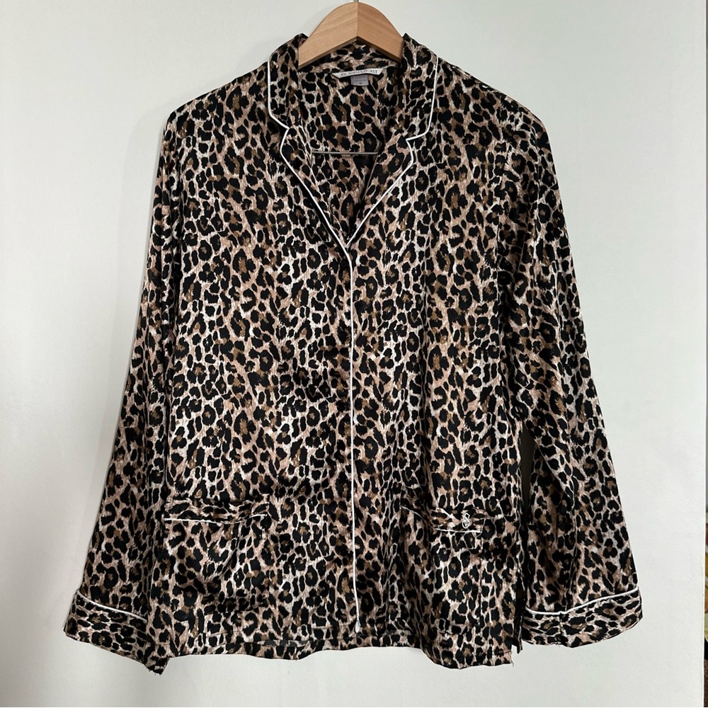 Leopard print satin pajama shirt